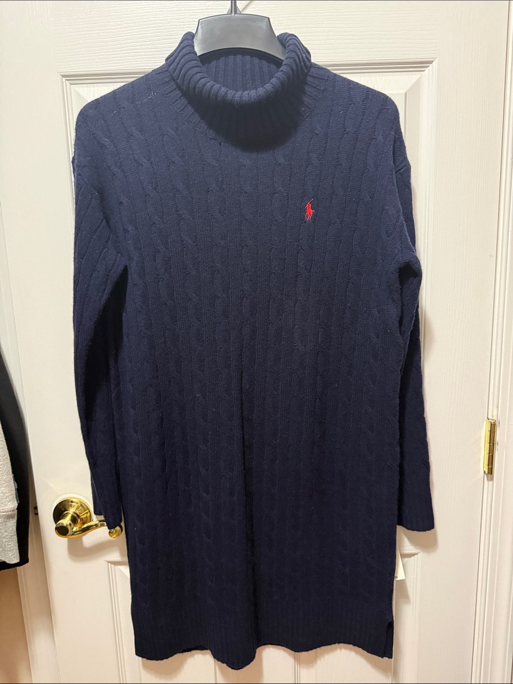 Ralph Lauren Navy Cable Turtleneck Sweater with Red Pony